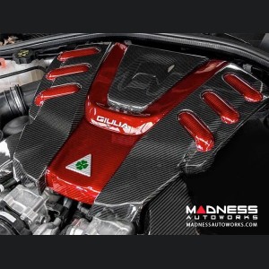 Alfa Romeo Giulia Engine Cover - Carbon Fiber - QV Version  - Red Candy Center + Red Candy Accents